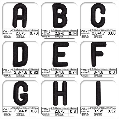 Black 26 Alphabet Letters Set Embroidered Patches Iron On Sew On Badge Fabric - Picture 6 of 8