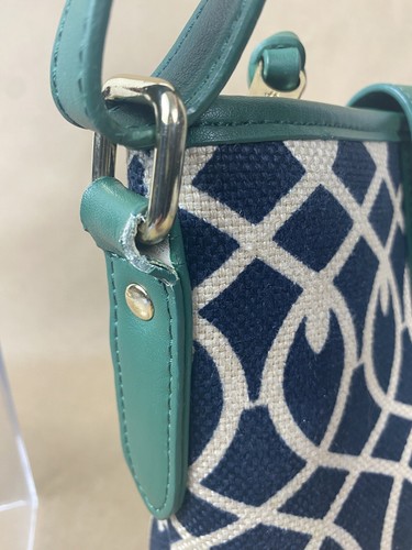 Spartina 449 Crossbody Shoulder Purse Navy Green Linen Leather 9” X 10” - Picture 12 of 23