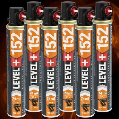 LEVEL PLUS Cartucho de gas 6 uds. Clavadora de hormigón, 152 mm FUEL CELL 74 ml gas de repuesto RM152