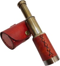 6'' Solid Brass Handheld Spyglass Telescope with Cylindrical Leather Brown...