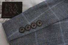 Jos A Bank Signature Collection Tailored Silk Linen Blue Plaid Sport Coat 42