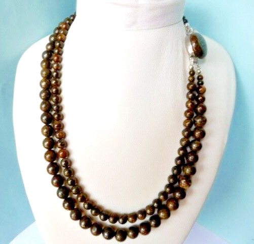 Collier en Bronzite naturelle 2 rangs perles 8mm 6mm pour lithothérapie