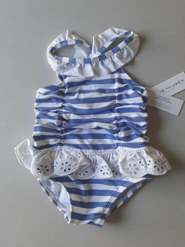 NUEVO CON ETIQUETAS JANIE AND JACK Niñas Texturizado Rayas Ojales Una Pieza Traje de Baño Talla 18-24 m Foto 3 de 4