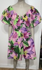 NEW EXPRESS Puff Sleeve Poplin Pink Floral Mini Dress Sz Large W Pockets NWT