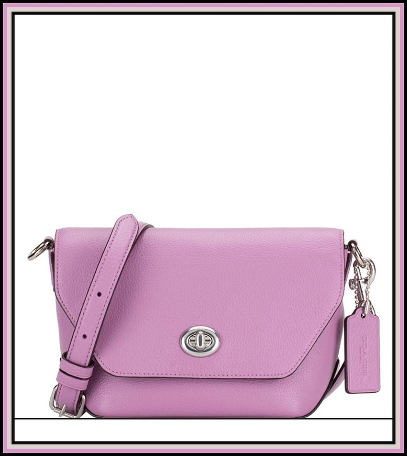 Borsa a mano Coach Karlee a tracolla Turnlock $298 nuova con etichette pelle di ciottoli C2815 viola