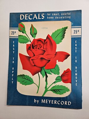 MEYERCORD Decal RED ROSES #511-A, 1940-1950 Vintage ''Flat Shipping Rate''