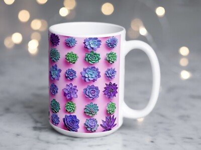 Small Succulents Coffee Tea Mug Cup 15 Oz Ceramic, Plant Persson Jug by Mugzan