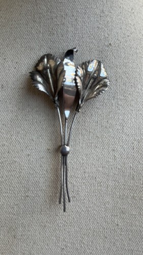 Vintage Art Deco 925 Sterling Silver 10.8 gr Lilly Floral Design Pin Brooch #7 - Picture 6 of 8