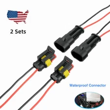 2 Sets Female Male 2Way 2Pin Cable 18AWG Wire Connector Sealed Plug Waterproof