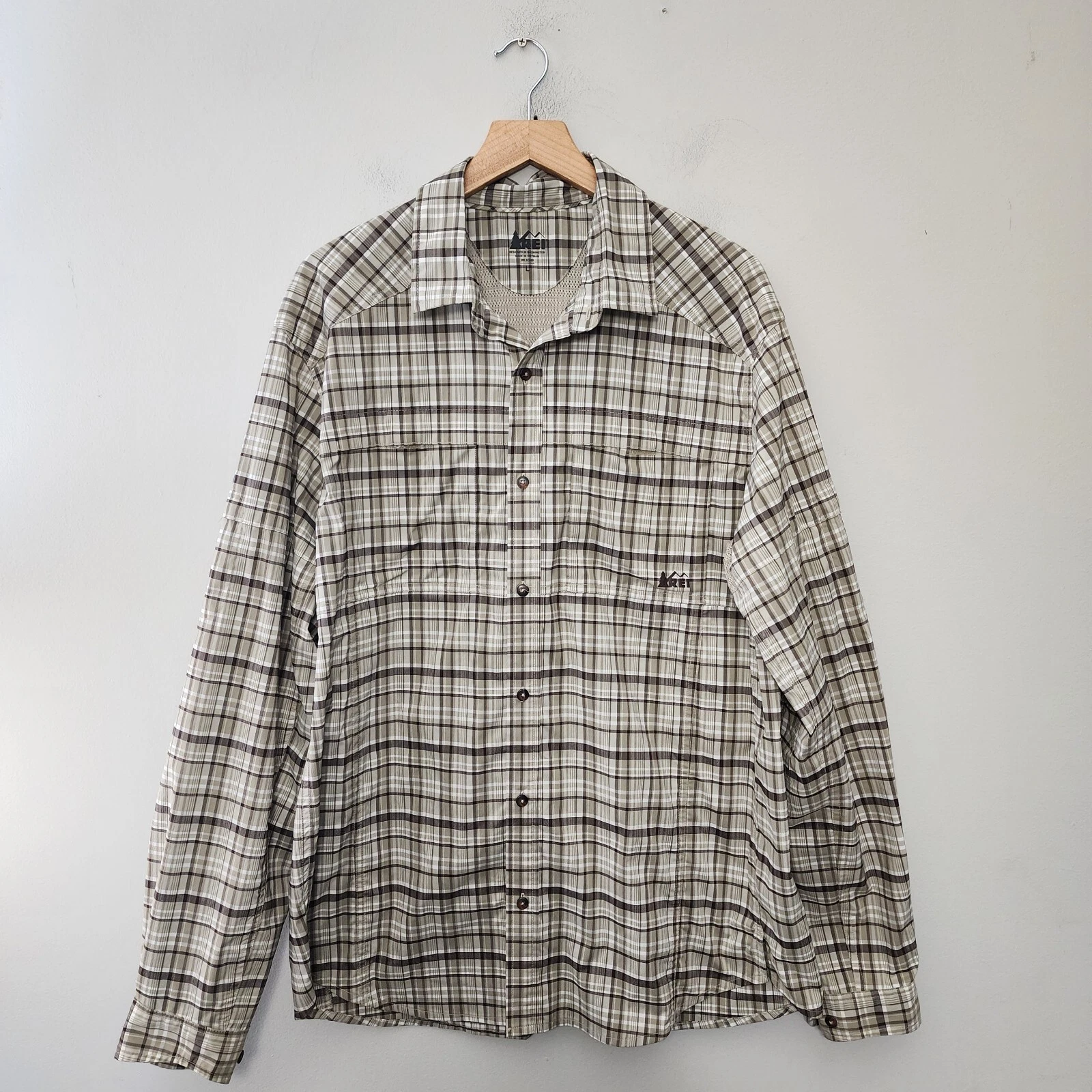 REI Co op Vented Plaid Shirt Mens Large Performance Outdoor Long Sleeve Button