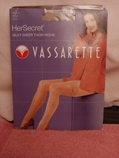 Vassarette Lace Top Thigh High Stockings Sz Medium NUDE Silky Sheer Her Secret