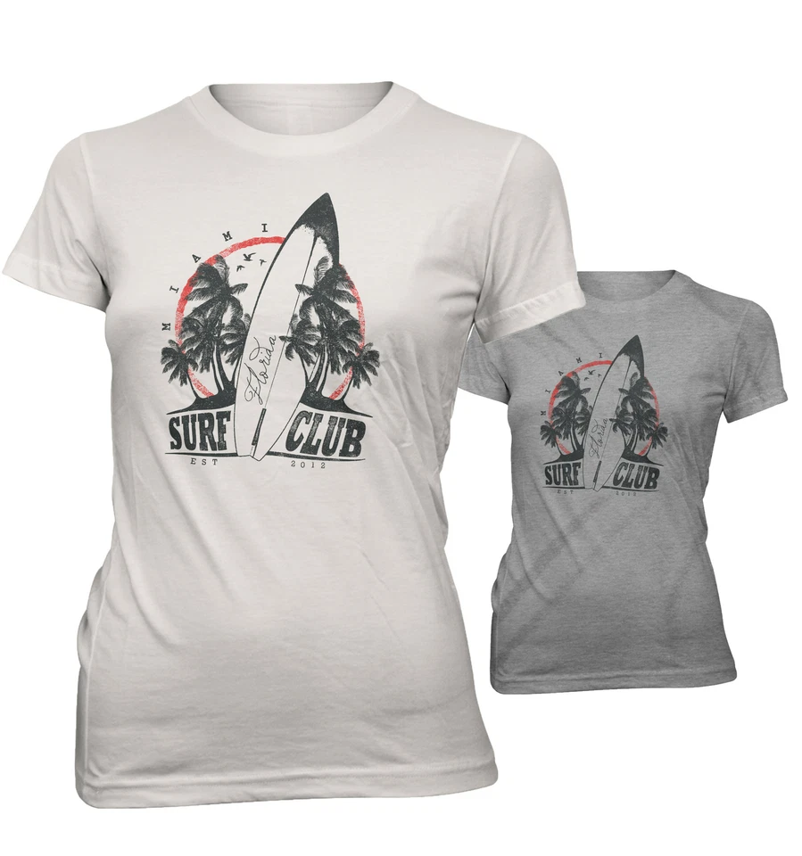 Damen T-Shirt Lady Fit Best Style - Miami Surf Club Beach Wave SurfBoard SC24720 - Bild 1 von 1