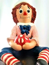 Vintage 1973 Ceramic Raggedy Andy Rag Doll Figurine Electric Lamp Hand Painted