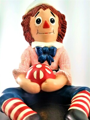 Vintage 1973 Ceramic Raggedy Andy Rag Doll Figurine Electric Lamp Hand Painted