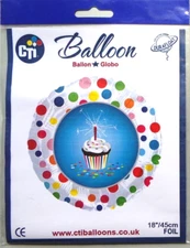 CTi Helium Foil Balloon 18" Happy Birthday Cupcake and Spots 114135