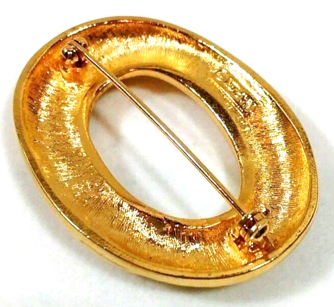 Broche Vintage Années 80 - Style Ovale Jaune Et Nacre - Bijou Rétro Unique