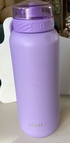 Ello Flip & Fill 32 Oz Stainless Steel Water Bottle Flip-Top Lid & Straw Purple