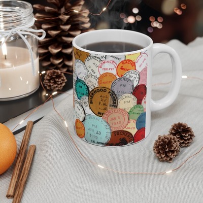Stamp Collector Gift! Ceramic Mug with Vintage U.S. Postal Cancels 