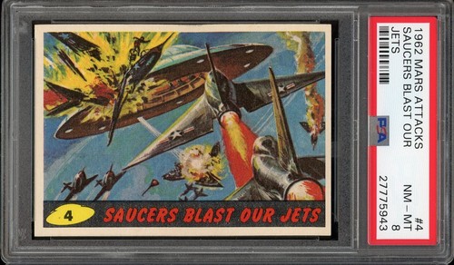 1962 Topps Mars Attacks #4 Saucers Blast Our Jets — PSA 8
