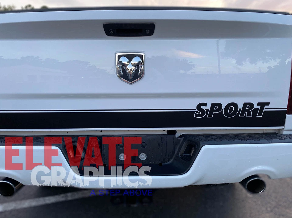 Calcomanías adhesivas de vinilo con gráficos de rayas de puerta trasera Boss 2009-2018 para Dodge Ram 1500 Foto 2 de 4