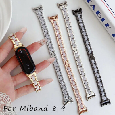 Resin Jewelry Bangle Watch Band for Xiaomi MiBand 9 8 Metal Strap Steel Bracelet