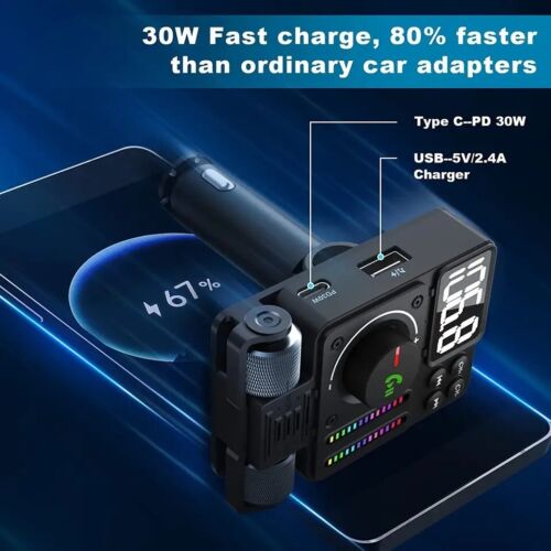 Wireless Bluetooth-5.3 FM Transmitter Radio Adapter USB Ports Car Fast Charger - Picture 6 of 12
