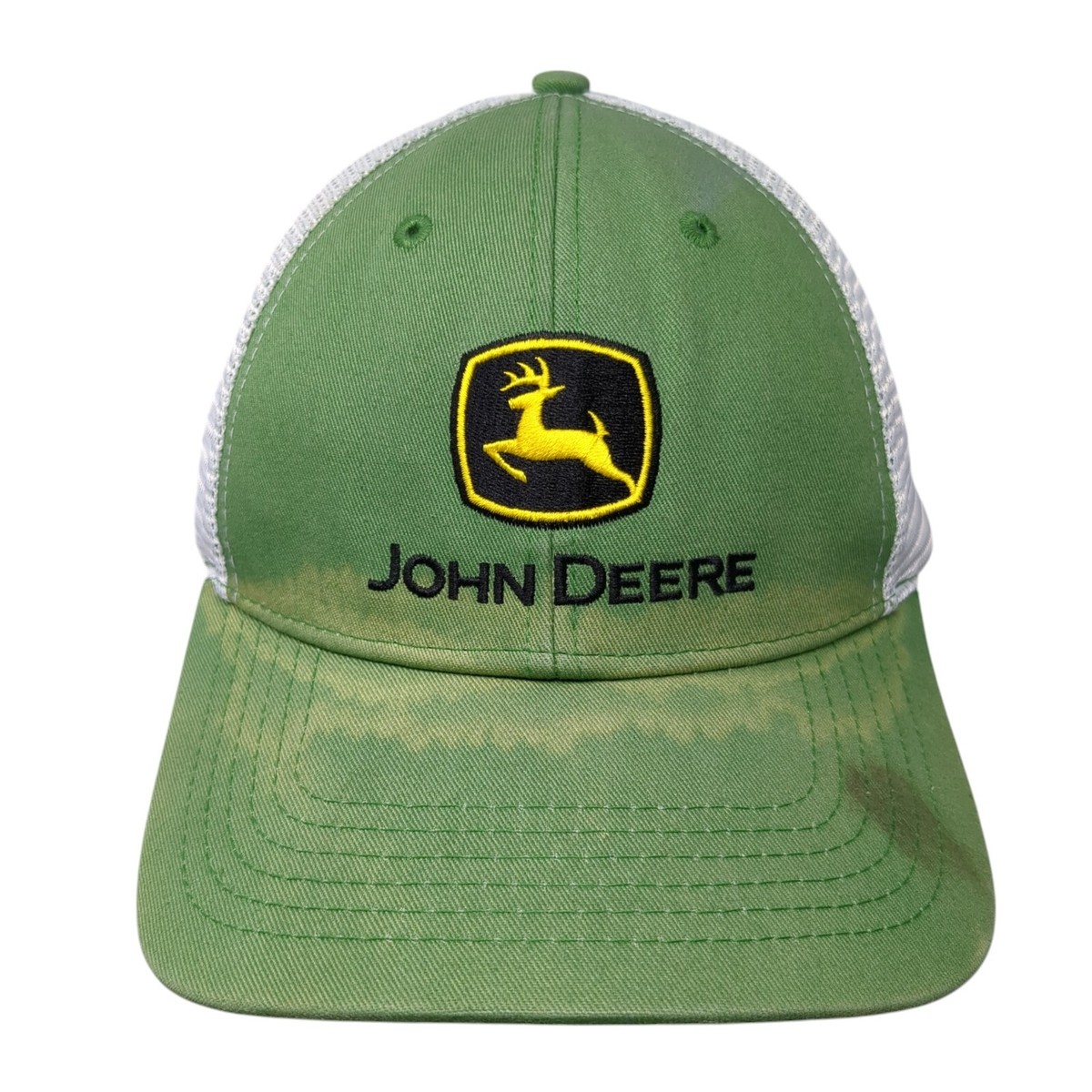 John Deere Snapback Mesh Back Trucker Hat Green One Size Adjustable