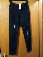 Hue Studio Women's Distressed Blue Denim Leggings - Midnight Rinse small