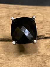 LARGE 925 STERLING SILVER CUSHION CUT ONYX STATEMENT RING SIZE 10.5 /GIANT GEM 