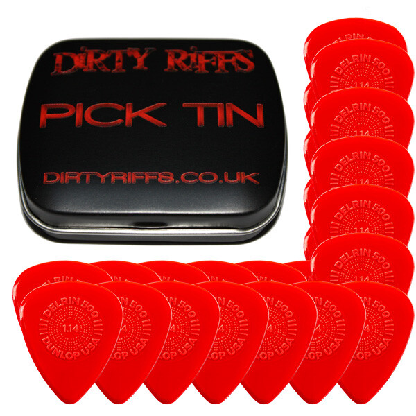 24 x Dunlop Delrin Prime Grip Guitar Picks Plectrums - 1.14mm Red In A Pick Tin