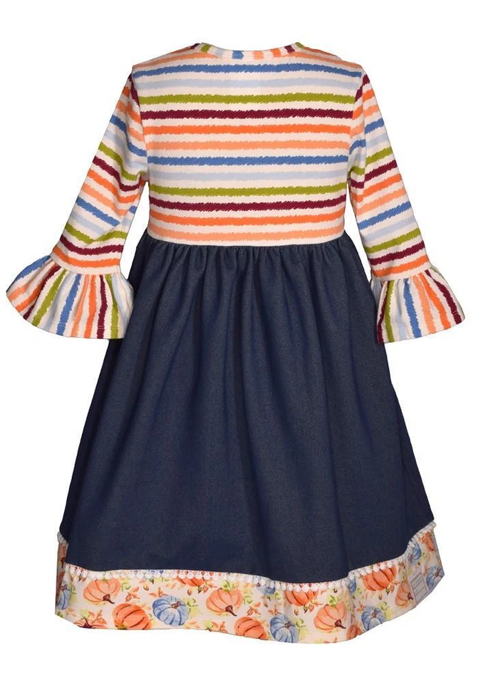 NUEVO Vestido de Acción de Gracias Bonnie Jean Niñas Talla 4 "RAYA NARANJA CALABAZA" NUEVO CON ETIQUETAS Foto 3 de 4