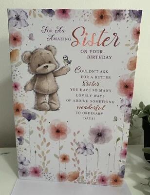 SIMON ELVIN SPECIAL Sister Birthday Card 9 X 6.5 INCHES*lovely Verse. Inserted And Gold Foil