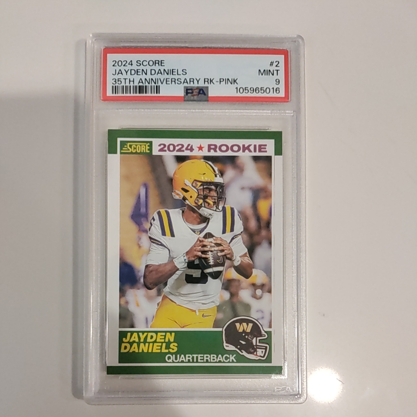 LOW POP JAYDEN DANIELS 2024 Score #2 35th Anniversary Pink RC Rookie PSA 9