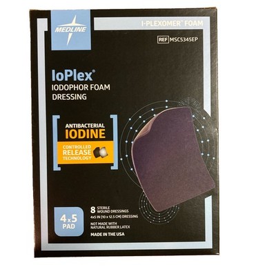 Medline IoPlex Iodophor Foam Dressing MSC5354EP I-Plexomer Iodine Box 8 Exp 2027