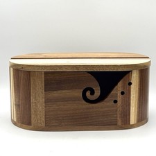 Large Oval Acacia Wooden Yarn Bowl Lid Double Curling Slot Crochet Holder
