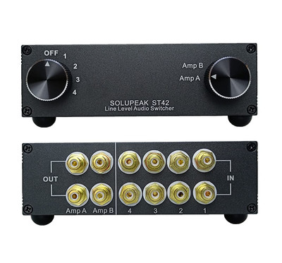 ST42 4-Way RCA Audio Switch Source Signal Input switcher selector Splitter Bo...