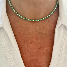Solid Gold Kingman Turquoise Heishi Necklace 4mm Natural Arizona Turquoise Jewel