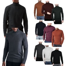 Mens Turtle Polo Funnel Neck Cotton Jumper Ribbed Smart Winter Knit Sweater