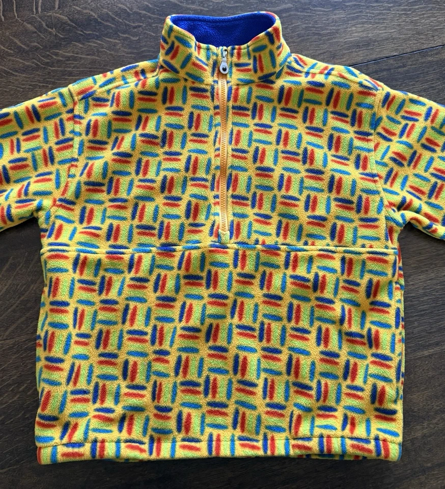 Pullover polar Lands' End para niñas jóvenes mediano 1/4 cremallera amarillo patrón colorido Foto 4 de 4