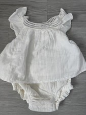 Gap Baby Girls White Gauze Dress Sz 6/12 M Se...