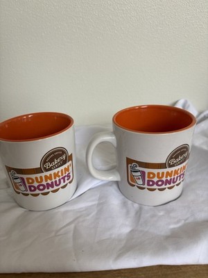 Dunkin' Donuts Coffee Mug Ground Coffee Bakery Series Cup White/Orange- Set Of 2