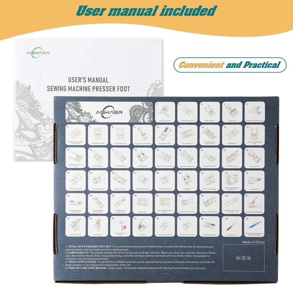 48Pcs Sewing Machine Presser Feet Foot Set for Brother, Babylock, Singer, Jan... - Image 2 of 4