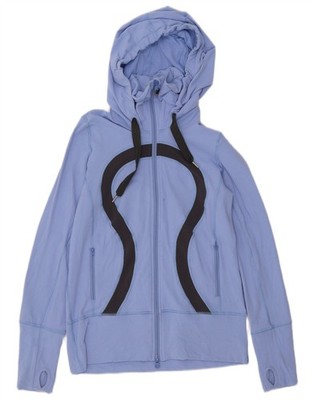 Lululemon Damen Grafik Reißverschluss Hoodie Pullover US 8 mittelblau Nylon DY12