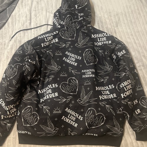 Assholes*s Live Forever ALF Embroidered Jacket Hoodie Black/White Hearts Sz XL - Picture 6 of 6