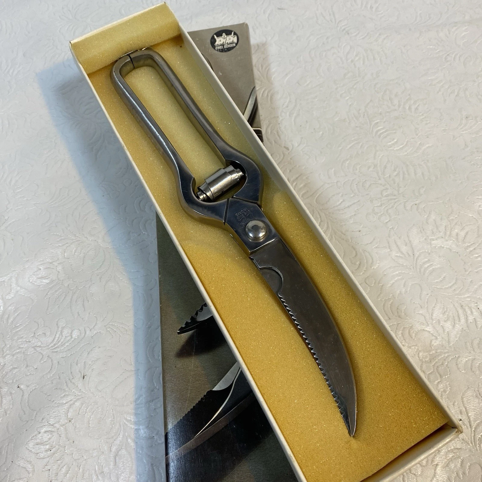 Vtg Zwei Ochsen 2239 INOX Kitchen Scissors Poultry Shears in Original Box ITALY