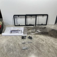 2 Pack Black License Plate Frames With Plastic Covers & Hardware