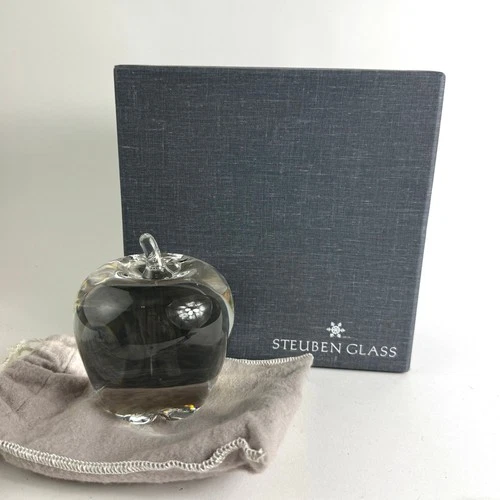 Vintage STEUBEN Art Glass Crystal Apple Paperweight Signed, 1970’s