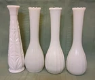 Lot Of 4 VTG White Milk Glass Bud Vases 9" Ribbed