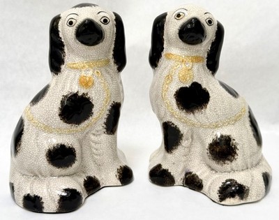2 Porcelain Fitz & Floyd Staffordshire Mantel Spaniel Dogs Vintage Ceramic 1974