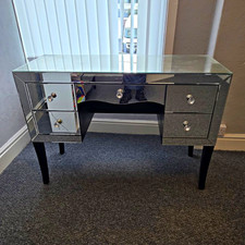 Mirrored Glass Dressing Table 6 Drawers Crystal Knob Handles 120x40-60cm